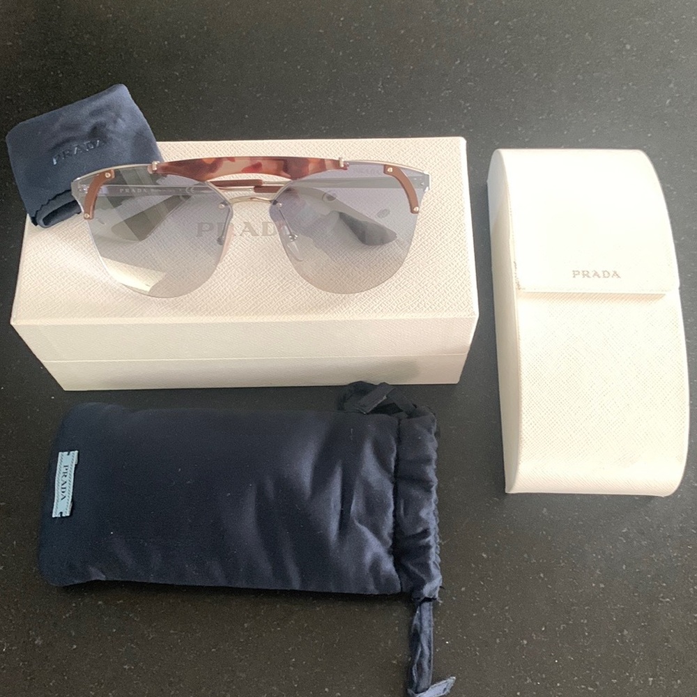 PRADA sunglasses with full cases, cleaner wipe & box